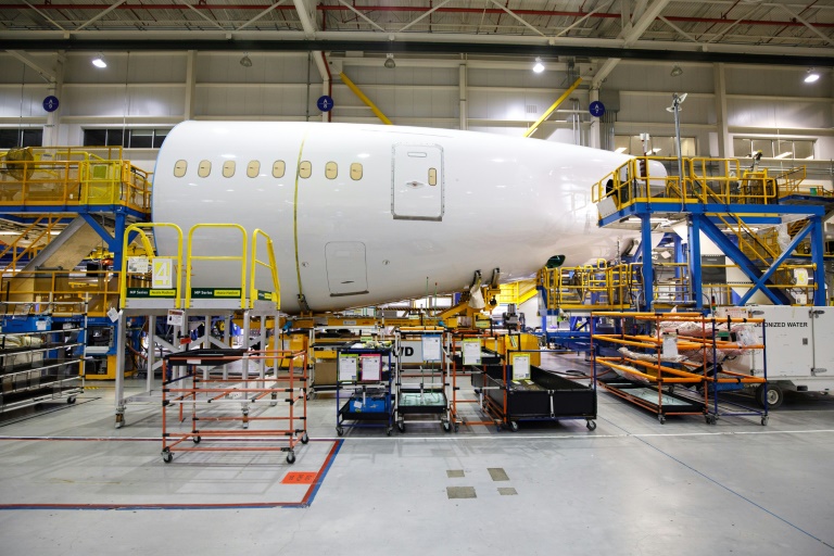 The factory floor at Boeing's North Charleston, South Carolina, manufacturing facility for the 787 Dreamliner