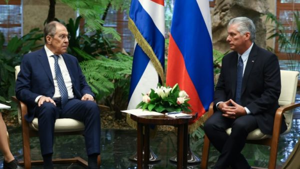 Russian foreign minister Sergey Lavrov (left) meets with Cuba President Miguel Diaz-Canel in Havana