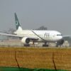 A Pakistan International Airline plane taxis on the runway