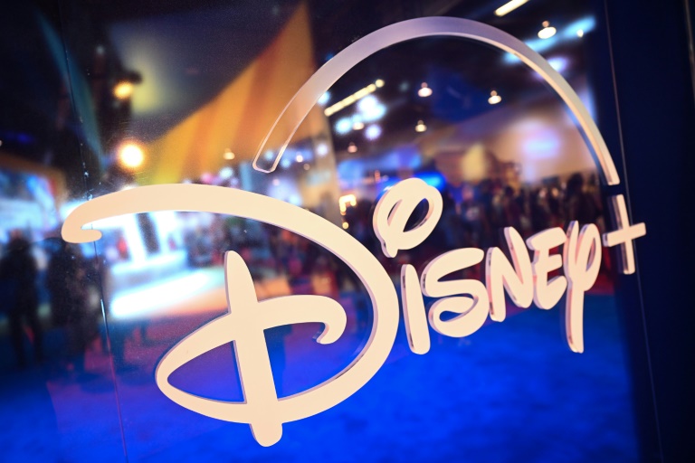 Fans are reflected in Disney+ logo during the Walt Disney D23 Expo in Anaheim, California in September 2022