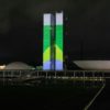 A Brazilian flag is projected on the country's National Congress in Brasilia on January 7, 2023, one day before the first anniversary of a revolt in which supporters of far-right former president Jair Bolsonaro stormed government buildings