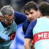 France captain Antoine Dupont had to leave the field after a clash of heads during France's rout of Namibia