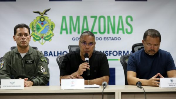 Amazonas state security hold a press conference after 14 people were killed in plane crashed in the Brazilian Amazon