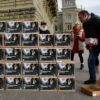 Swiss Animal Alliance activists piled up boxes at the handover of signatures to trigger a popular vote on banning fur and foie gras imports