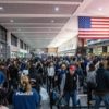 Travelers wait in the security line in Terminal A at Boston Logan International Airport in Boston, Massachusetts on December 21, 2023