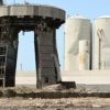 This photo from April 22, 2023 shows damage to the area around the launch pad in Texas of SpaceX's huge Starship rocket; a test launch ended with the rocket's destruction