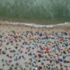 Aerial view of people sunbathing at Copacabana beach in Rio de Janeiro