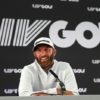 Dustin Johnson speaks to the press at the Centurion Club, near London