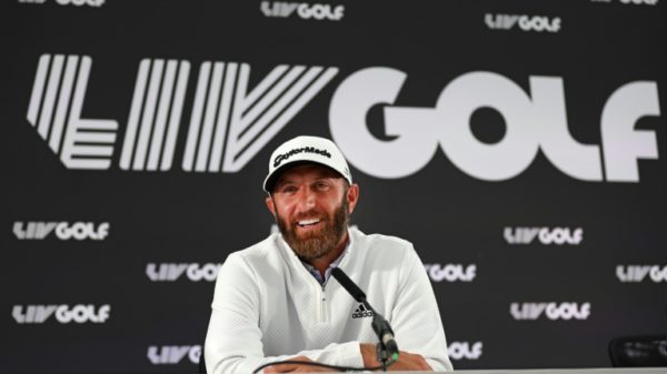 Dustin Johnson speaks to the press at the Centurion Club, near London