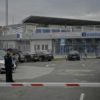 Police stand guard near the Fadil Vokrri stadium in Pristina ahead of Kosovo's rearranged Euro 2024 qualifier against Israel