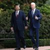 US President Joe Biden and Chinese President Xi Jinping walk together after a meeting in Woodside, California on November 15, 2023