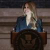 Former US first lady Melania Trump speaks during a naturalization ceremony at the National Archives building in Washington on December 15, 2023