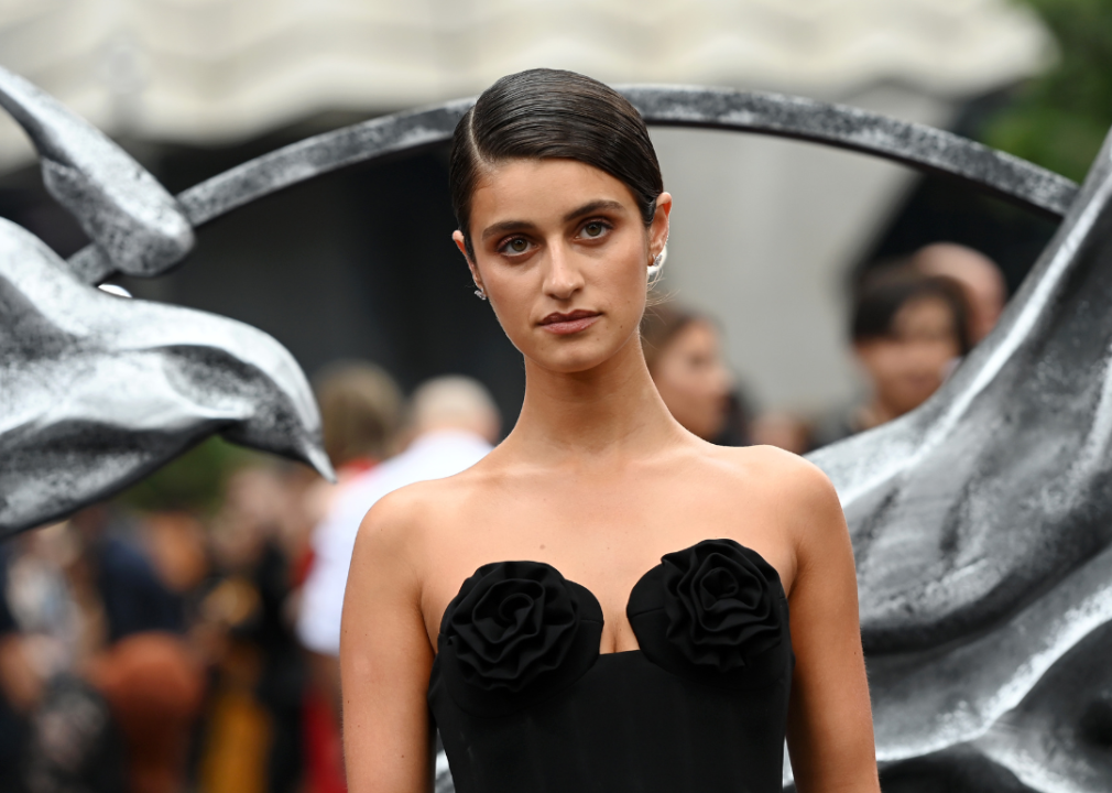 Anya Chalotra in a black strapless gown.